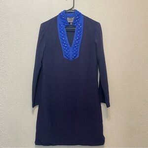 STS Sail to Sable Women's Silk Side Zip Blue Long Sleeve Shift Dress XS Boho